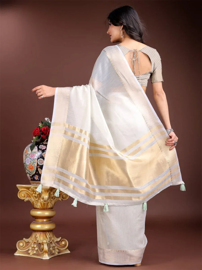 Grey Cotton Saree With Blouse Piece - EZBER