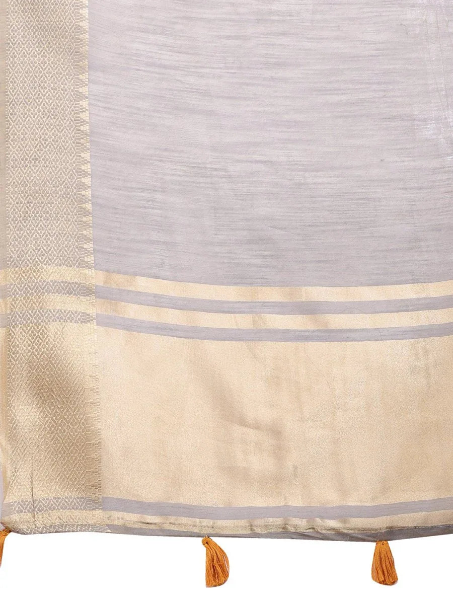 Grey Cotton Saree With Blouse Piece - EZBER