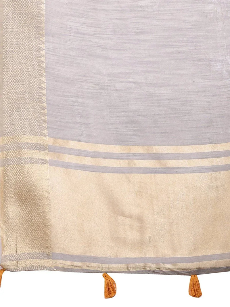 Grey Cotton Saree With Blouse Piece - EZBER