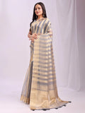 Grey FOSHAN Organza Saree with Blouse Piece - EZBER