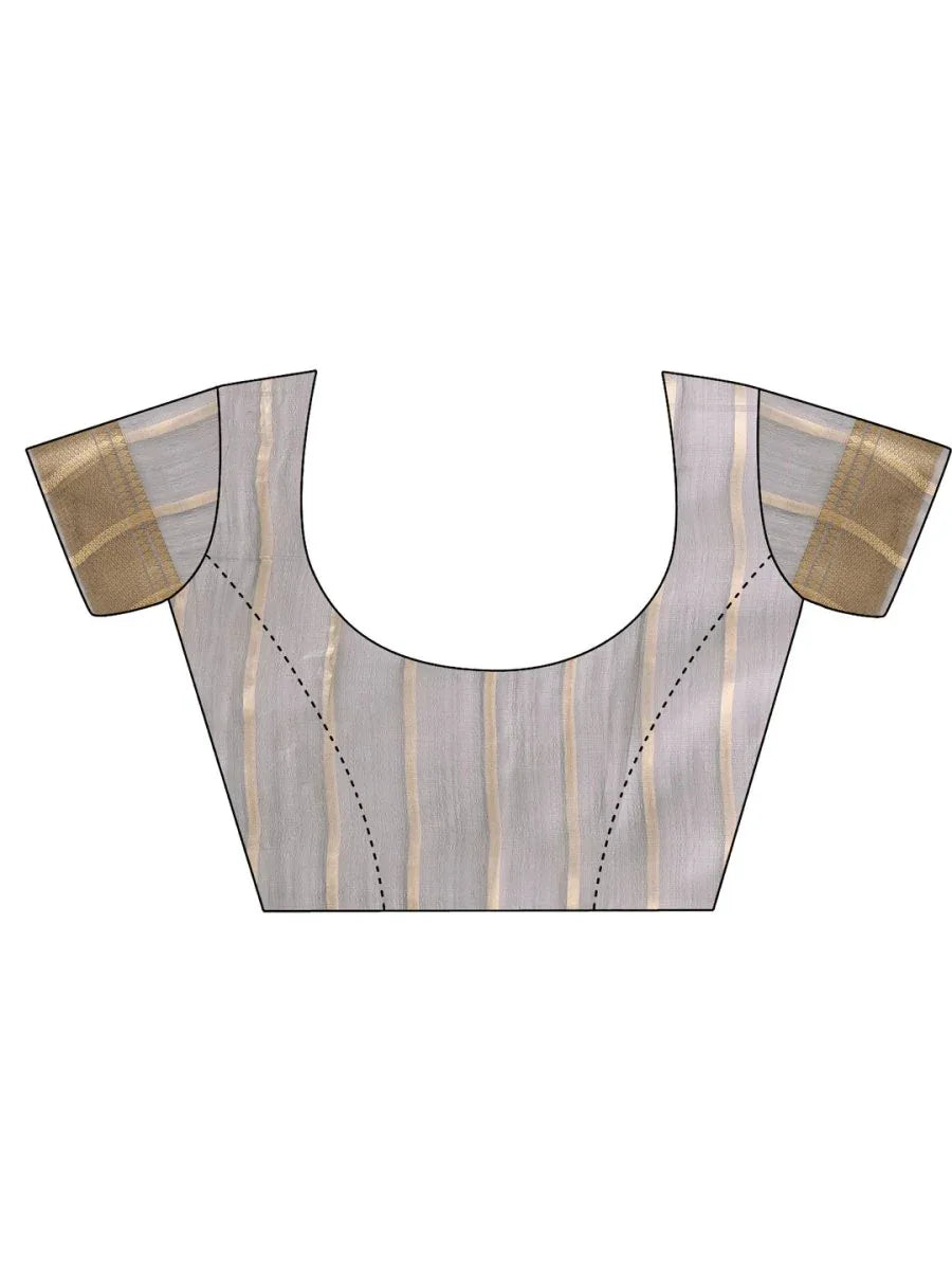 Grey FOSHAN Organza Saree with Blouse Piece - EZBER