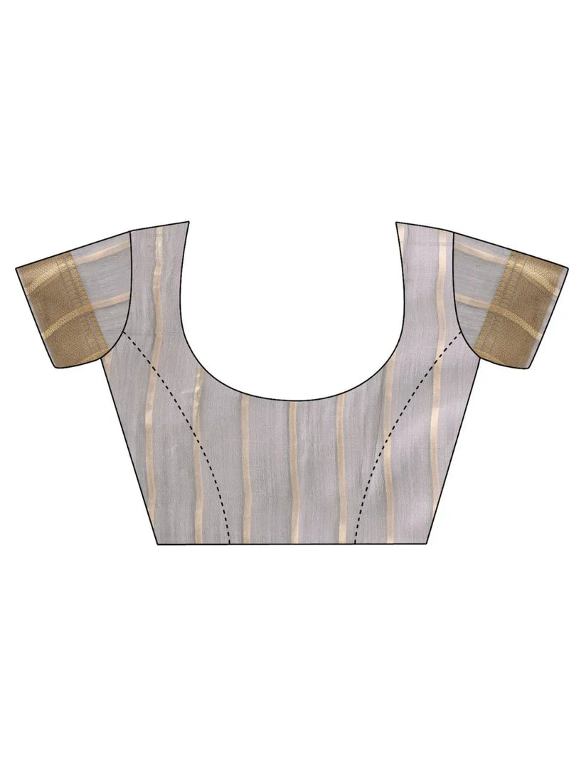 Grey FOSHAN Organza Saree with Blouse Piece - EZBER