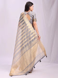 Grey FOSHAN Organza Saree with Blouse Piece - EZBER