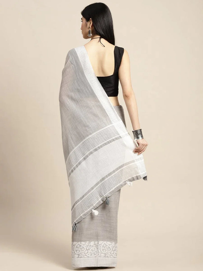 Grey GLORY LINEN Saree with Blouse Piece - EZBER