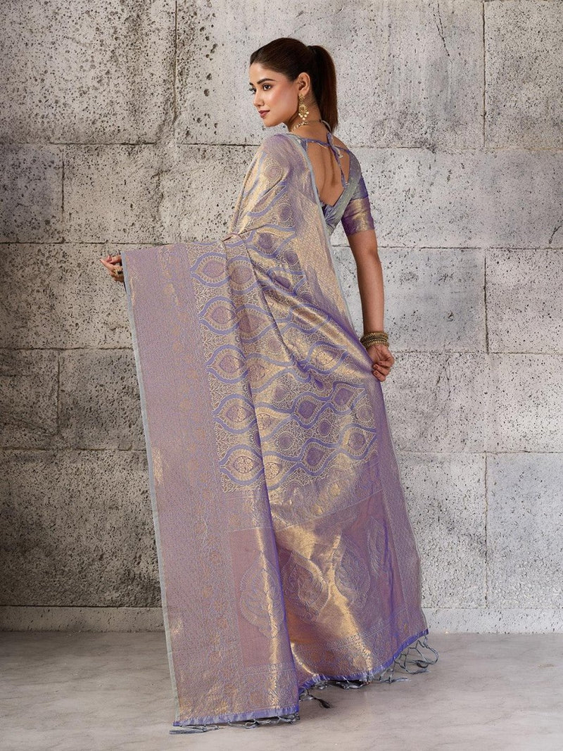 Grey Kanjivaram Silk Blend Brocade Saree | EZB SI04 SUPRS1005 - EZBER