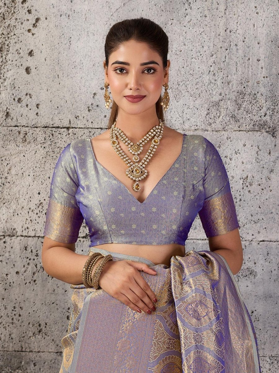 Grey Kanjivaram Silk Blend Brocade Saree | EZB SI04 SUPRS1005 - EZBER