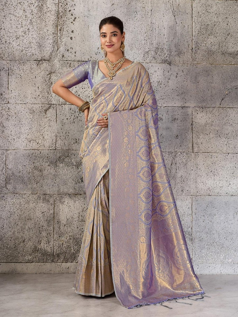Grey Kanjivaram Silk Blend Brocade Saree | EZB SI04 SUPRS1005 - EZBER