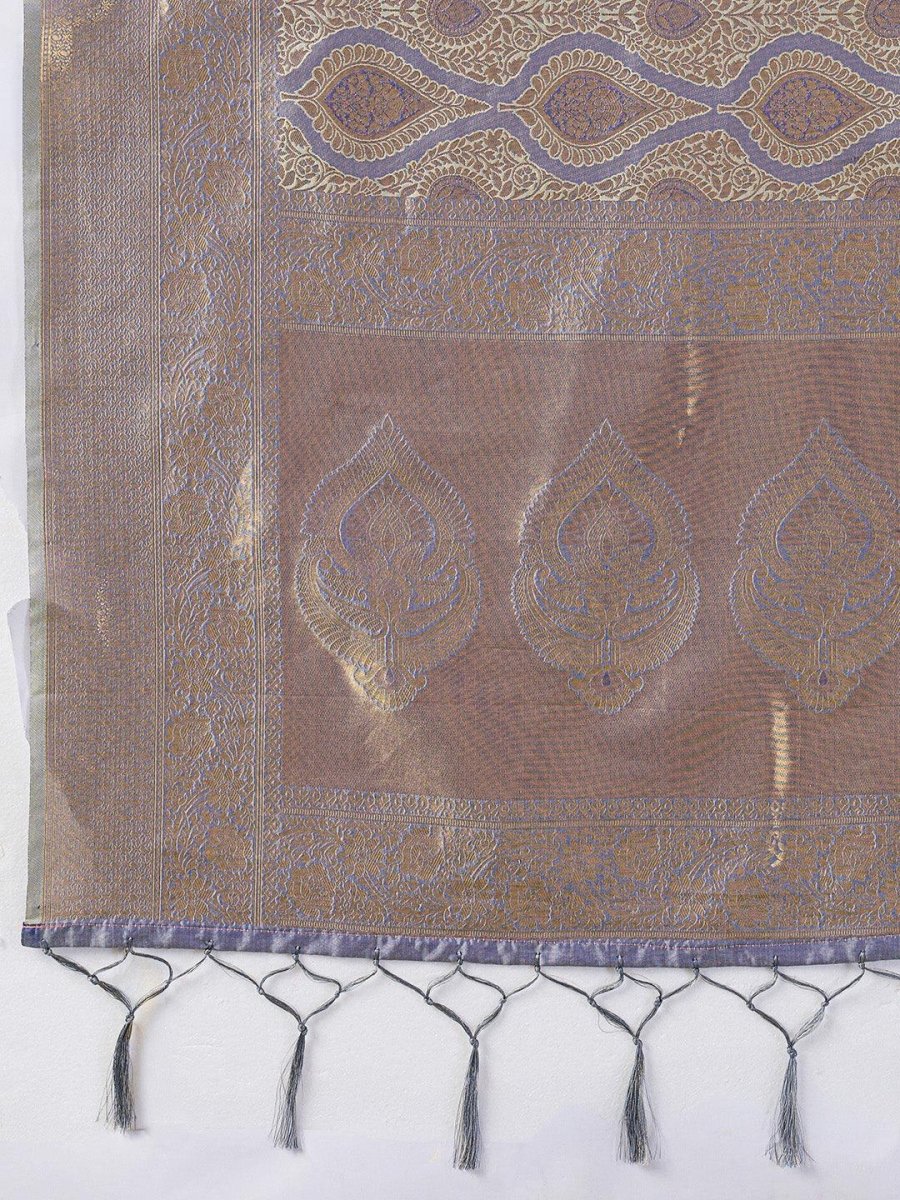 Grey Kanjivaram Silk Blend Brocade Saree | EZB SI04 SUPRS1005 - EZBER