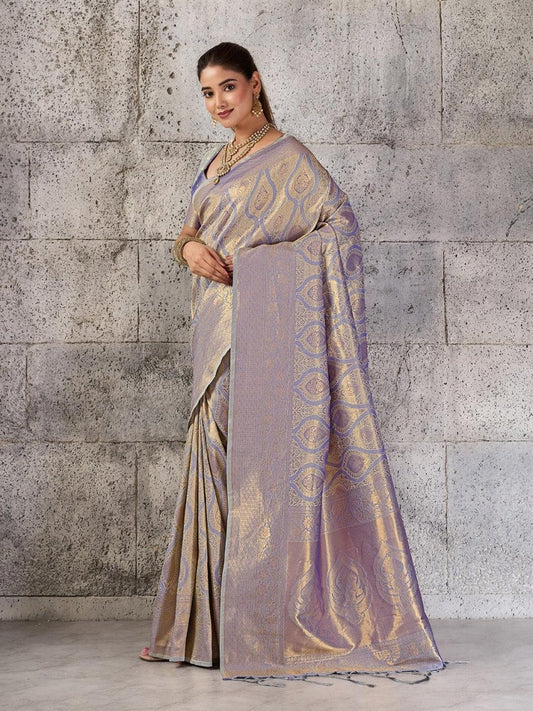 Grey Kanjivaram Silk Blend Brocade Saree | EZB SI04 SUPRS1005 - EZBER
