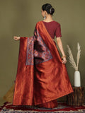 Grey Lichi Silk Saree With Blouse Piece - EZBER