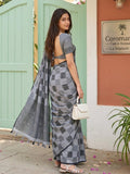 Grey Linen Cotton Handloom Saree | EZB SI04 SUVAN1003 - EZBER