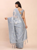 Grey Linen Cotton Saree With Blouse Piece - EZBER