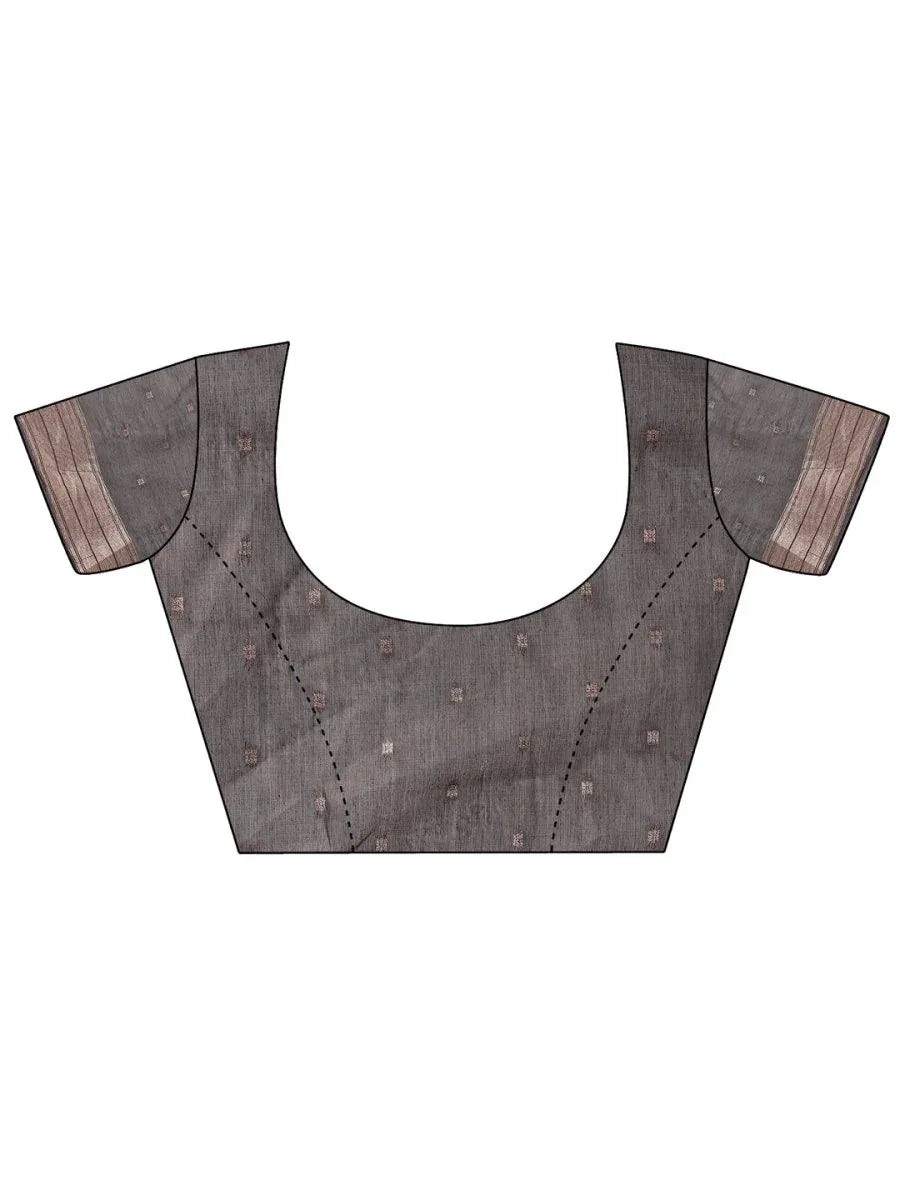 Grey Linen Cotton Saree With Blouse Piece - EZBER