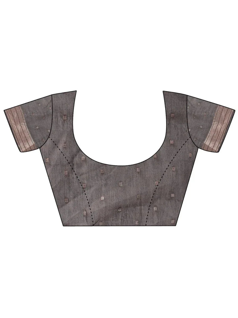 Grey Linen Cotton Saree With Blouse Piece - EZBER