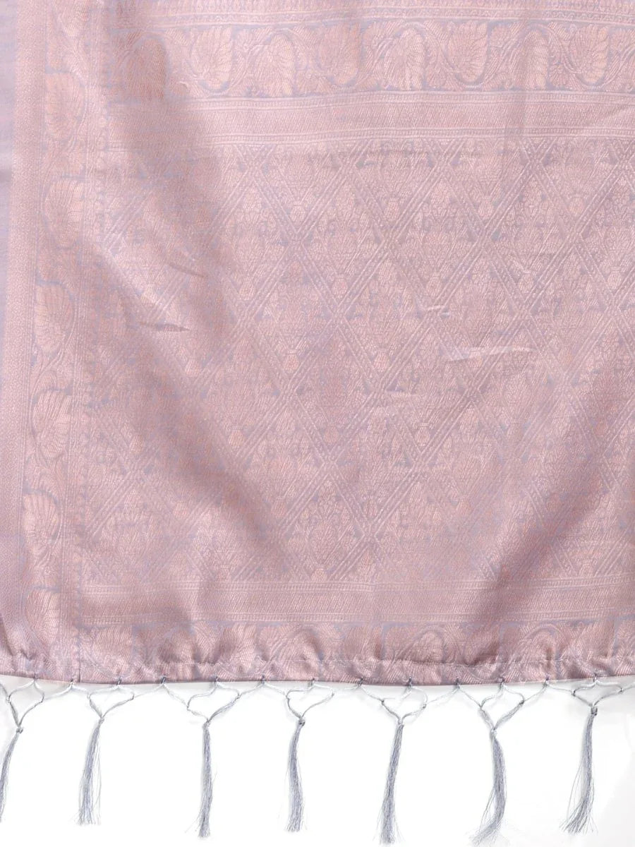 Grey Linen Cotton Saree With Blouse Piece - EZBER