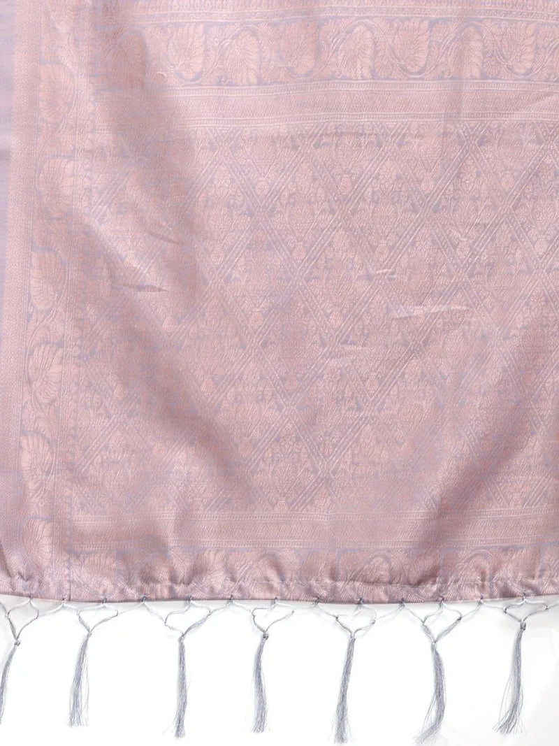 Grey Linen Cotton Saree With Blouse Piece - EZBER