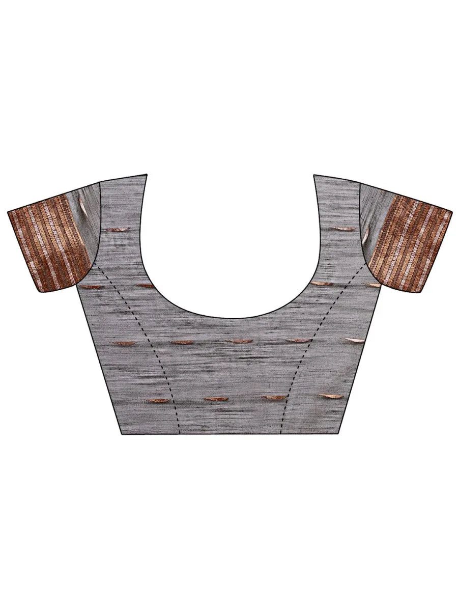 Grey Linen Cotton Saree With Blouse Piece - EZBER