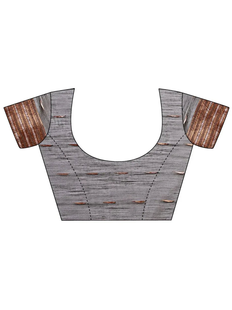 Grey Linen Cotton Saree With Blouse Piece - EZBER