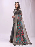 Grey Linen Cotton Saree With Blouse Piece - EZBER