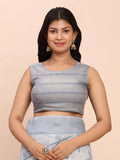 Grey Linen Cotton Saree With Blouse Piece - EZBER