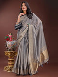 Grey Organza Saree With Blouse Piece - EZBER