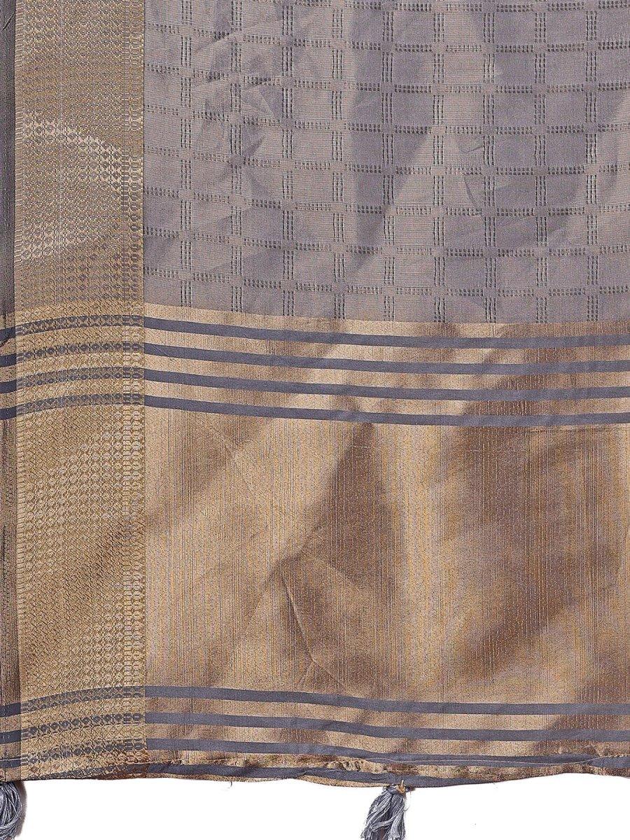 Grey Organza Saree With Blouse Piece - EZBER