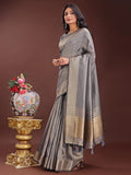 Grey Organza Saree With Blouse Piece - EZBER
