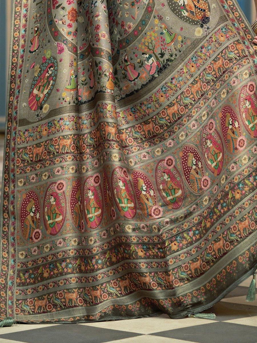 Grey silk Saree with Blouse Piece  | EZBER