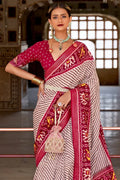 Grey Pink Dual Tone Patola Saree - EZBER