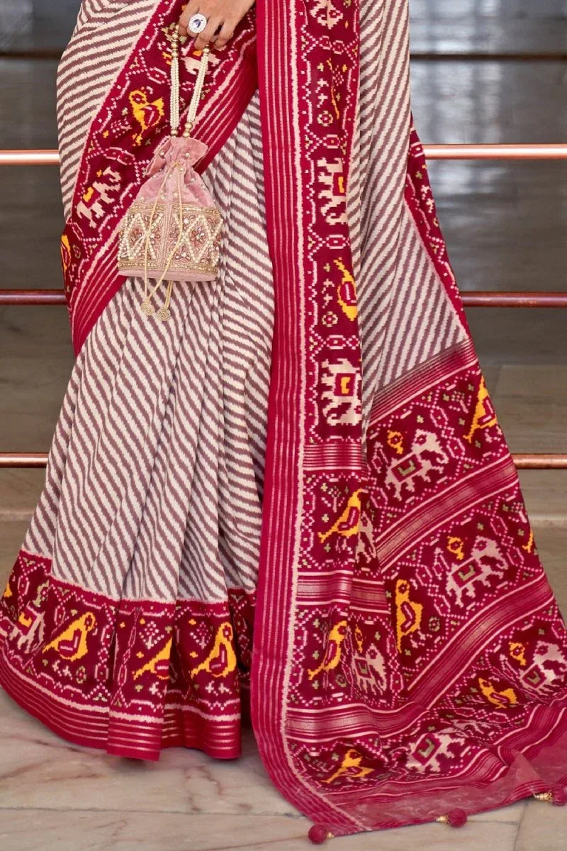 Grey Pink Dual Tone Patola Saree - EZBER