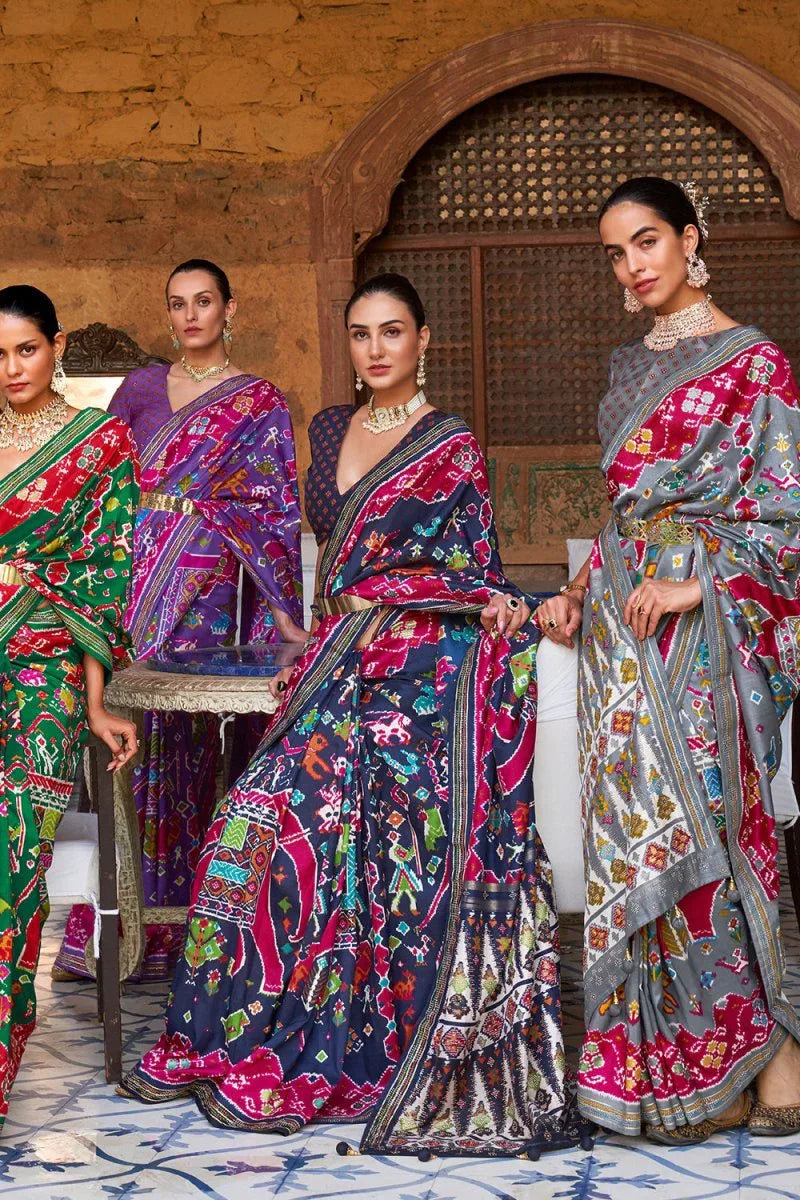 Grey Purple Dual Tone Patola Saree - EZBER