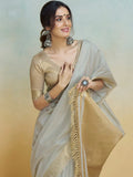 Grey Silk Saree With Blouse Piece - EZBER