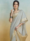 Grey Silk Saree With Blouse Piece - EZBER