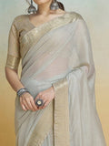 Grey Silk Saree With Blouse Piece - EZBER