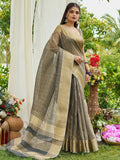 Grey Tissue Mosqus Saree With Blouse Piece - EZBER