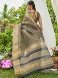 Grey Tissue Mosqus Saree With Blouse Piece - EZBER
