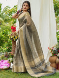 Grey Tissue Mosqus Saree With Blouse Piece - EZBER