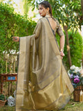 Grey Tissue Saree With Blouse Piece - EZBER