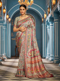 GreyPashmina Soft Silk Festive Wear Saree With Blouse Piece - EZBER