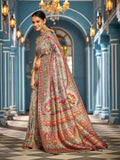 GreyPashmina Soft Silk Festive Wear Saree With Blouse Piece - EZBER