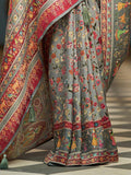 GreyPashmina Soft Silk Festive Wear Saree With Blouse Piece - EZBER