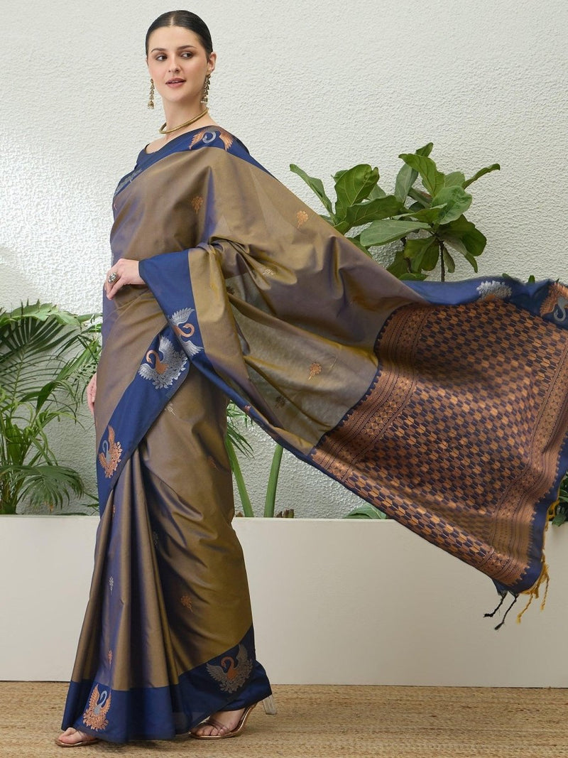 Handloom Silk Blue Printed Saree | EZB GF02 NOOR V1 32001 - EZBER