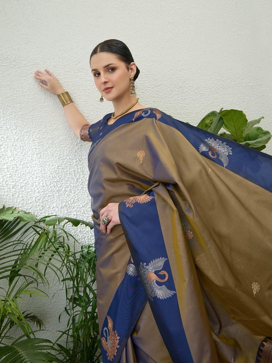 Handloom Silk Blue Printed Saree | EZB GF02 NOOR V1 32001 - EZBER