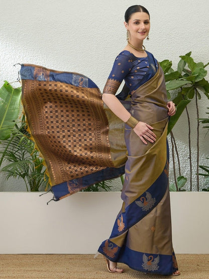 Handloom Silk Blue Printed Saree | EZB GF02 NOOR V1 32001 - EZBER