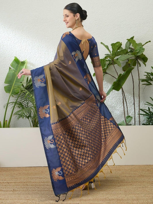 Handloom Silk Blue Printed Saree | EZB GF02 NOOR V1 32001 - EZBER