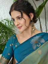 Handloom Silk Teal Printed Saree | EZB GF02 NOOR V1 32005