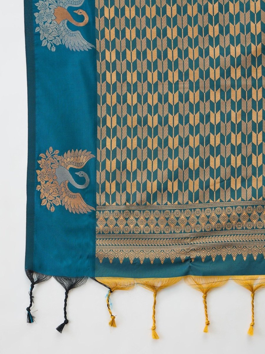 Handloom Silk Teal Printed Saree | EZB GF02 NOOR V1 32005 - EZBER