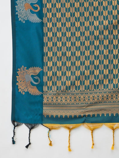 Handloom Silk Teal Printed Saree | EZB GF02 NOOR V1 32005 - EZBER