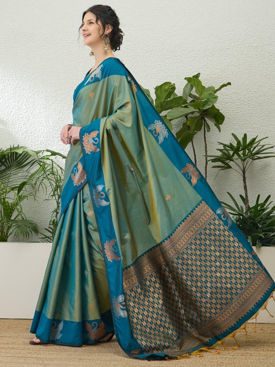 Handloom Silk Teal Printed Saree | EZB GF02 NOOR V1 32005 - EZBER