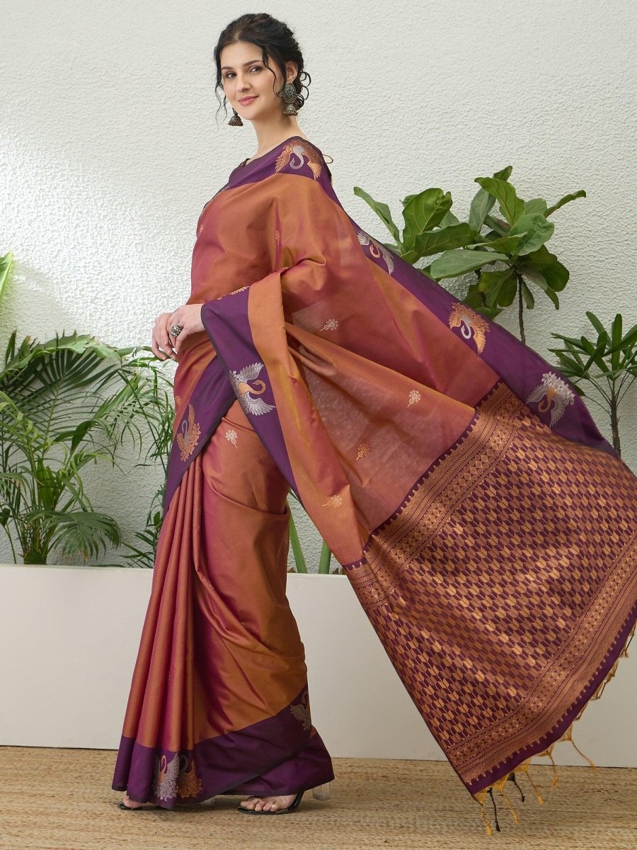Handloom Silk Wine Printed Saree | EZB GF02 NOOR V1 32003 - EZBER
